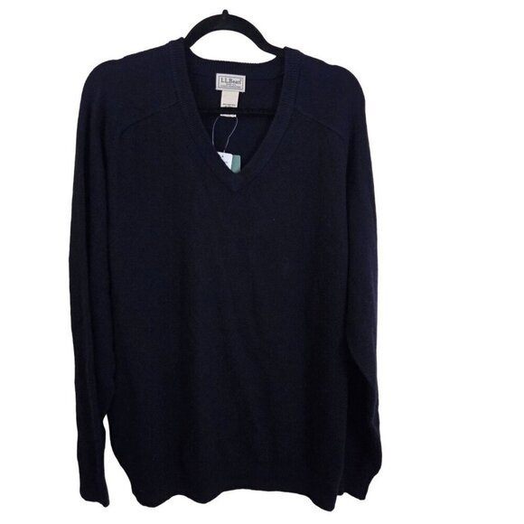 L.L.Bean NWT Navy V-Neck Lambswool Sweater  XL Tall - Picture 1 of 4